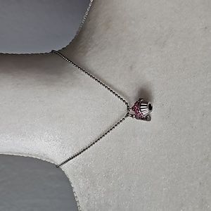 Silver Pink Rhinestone Cupcake Friends Necklace 16 Inches ⬜8